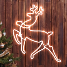 Неоновая фигура Олень, холодный белый свет, ENIOF - 14 , 64*60 см, 220V, длина провода 1 м, IP44 | Б0051952 | ЭРА