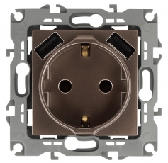 12-4109-13 Розетка 2P+E 16A-250В, штор. с 2xUSB 5В-3А, 12, бронза (10/100/2000) | Б0047847 | ЭРА