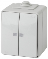 11-1605-03 Электроустановка ЭРА Выключатель двойной с подсветкой IP65, 10АХ-250В, ОУ, Эра Эксперт, серый | Б0035977 | ЭРА