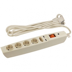 Сетевой фильтр SFU-5es-2m-I (сл. кость) с заземл, 3x0.75мм2, со шт, с выкл, 5гн+2xUSB, 2м, кор (20/2 |C0043328 | ЭРА