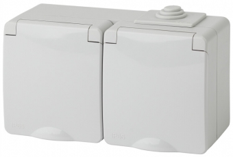 Розетка 2х2P+E гориз. IP65, 16A-250В, 11-2603-03, ОУ, серый | Б0035991 | ЭРА