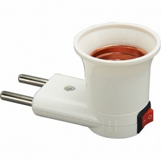 LH61 Патрон-переходник с E27 на розетку (для лампы E27), с выключ., 230V, пластик, белый, 40*60мм | 41039 | Feron