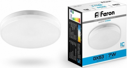 Лампа светодиодная LB-451 (7W) 230V GX53 6400K, для натяжных потолков | 25866 | FERON
