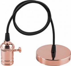 Патрон для ламп LH129 230V E27 алюминиевый патрон 67х40x68мм, длина провода 1м, основание d.95*17мм, медь С ВЫКЛ | 22367 | FERON