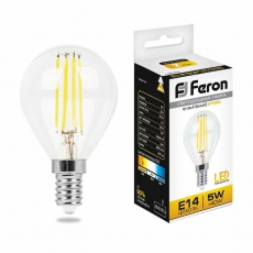 Лампа светодиодная LB-61 (5W) 230V E14 2700K филамент G45 прозрачная | 25578 | FERON