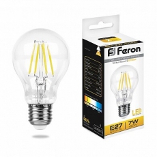 Лампа светодиодная LB-57 (7W) 230V E27 2700K филамент A60 прозрачная | 25569 | FERON
