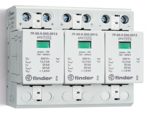 Устройство защиты от импульсных перенапряжений УЗИП тип 1+2 (3 варистора 1000В DC); модульный, ширина 108мм; | 7P0390001012 | Finder