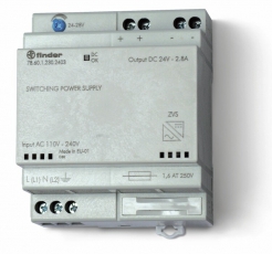 Импульсный источник питания; вход 110...240В AC; выход 24В DC, 60Вт; модульный, ширина 70мм; предохранитель входой цепи | 786012302403PAS | Finder