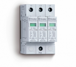 Устройство защиты от импульсных перенапряжений УЗИП тип 1 (3 варистора); модульный, ширина 52.5мм; степень защиты IP20 | 7P1382751012 | Finder