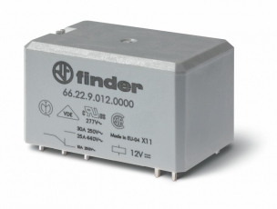 Силовое электромеханическое реле; монтаж на печатную плату, раздвоенные выводы; 2NO 30A; контакты AgCdO; катушка 24В AC | 662280240300PAS | Finder