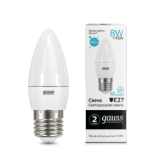 Лампа светодиодная LED 8Вт E27 220В 4100К Elementary свеча | 33228 | Gauss