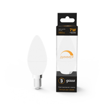 Лампа светодиодная LED 7Вт E14 220В 3000К свеча, диммируемая | 103101107-D | Gauss