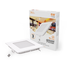 Светильник светодиодный встраиваемый ультратонкий квадратный IP20 6W 2700K | 940111106 | Gauss