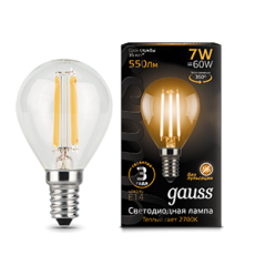 Лампа светодиодная LED 7Вт E14 220В 2700К шар | 105801107 | Gauss