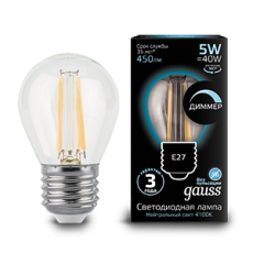 Лампа светодиодная LED 5Вт E27 220В 4100К шар | 105802205 | Gauss