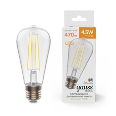 Лампа светодиодная Basic Filament ST64 4,5W 470lm 2700К Е27 LED 1/10/40 | 1121215 | Gauss