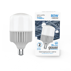 Лампа светодиодная промышленная Elementary T140 80W 6400lm 6500K E40 LED 1/8 | 63438 | Gauss