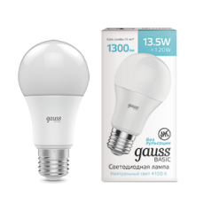Лампа светодиодная Basic A60 13,5W 1300lm 4100K Е27 LED 1/10/50 | 1023224 | Gauss