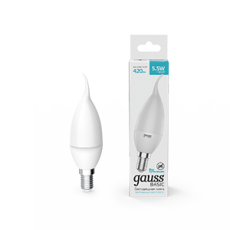 Лампа светодиодная Basic Свеча на ветру 5,5W 420lm 4100K E14 LED 1/10/50 | 1034126 | Gauss