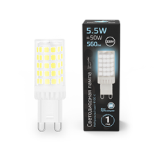 Лампа светодиодная G9 AC185-265V 5,5W 560lm 4100K керамика LED 1/10/200 | 107009206 | Gauss