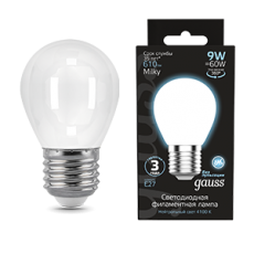 Лампа светодиодная Filament Шар 9W 610lm 4100К Е27 milky LED 1/10/50 | 105202209 | Gauss