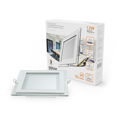 Светильник светодиодный квадратный с декоративным стеклом,160х160х30, O118x118 12W 3000K, 900 лм | 948111112 | Gauss