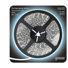 Лента светодиодная 5050/60-SMD 14.4W 12V DC холодный белый (блистер 5м) | 312000314 | Gauss