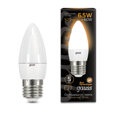 Лампа светодиодная LED 6,5Вт E27 220В 2700К свеча | 103102107 | Gauss