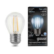 Лампа светодиодная LED 7Вт E27 220В 4100К шар | 105802207 | Gauss