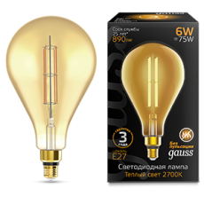 Лампа светодиодная LED Vintage Filament Straight PS160 6W E27 160*290mm Amber 890lm 2700K 1/6 | 179802118 | Gauss
