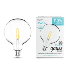 Лампа светодиодная Basic Filament G125 11,5W 1520lm 4100К Е27 LED 1/20 | 1111222 | Gauss