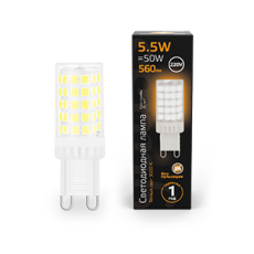 Лампа светодиодная G9 AC185-265V 5,5W 560lm 3000K керамика LED 1/10/200 | 107009106 | Gauss