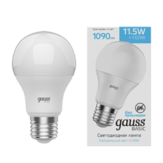 Лампа светодиодная Basic A60 11,5W 1090lm 4100K E27 LED 1/10/50 | 1023222 | Gauss