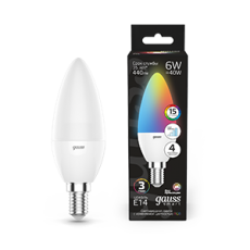 Лампа светодиодная Smart LED Свеча С37 6W E14 RGBW+dim 1/10/100 | 103101406 | Gauss