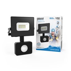 Прожектор светодиодный Gauss Elementary LED 10W 700lm IP65 6500К с датчиком движения | 628511310 | Gauss