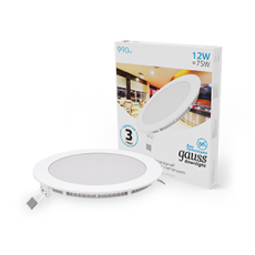 Встраиваемый светильник ультратонкий круглый IP20 12W170х22 O 155 6500K 990лм 1/20 | 939111312 | Gauss