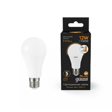 Лампа светодиодная A60 12W 1140lm 3000K Е27 шаг. диммирование LED 1/10/50 | 102502112-S | Gauss