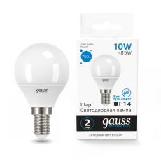 Лампа светодиодная Elementary Шар 10W 750lm 6500K Е27 LED 1/10/100 | 53230 | Gauss