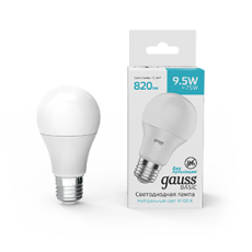 Лампа светодиодная Basic A60 9,5W 820lm 4100K E27 LED 1/10/50 | 1023220 | Gauss