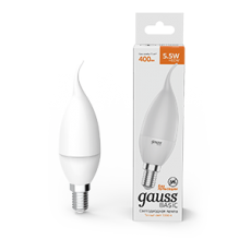 Лампа светодиодная Basic Свеча на ветру 5,5W 400lm 3000K E14 LED 1/10/50 | 1034116 | Gauss