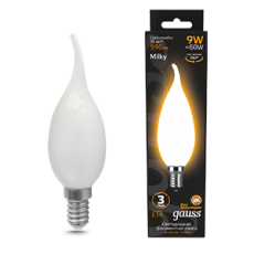 Лампа светодиодная Filament Свеча на ветру 9W 590lm 3000К Е14 milky LED 1/10/50 | 104201109 | Gauss