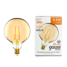 Лампа светодиодная Basic Filament G125 5,5W 300lm 2200К Е27 golden LED 1/20 | 1111246 | Gauss