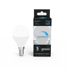 Лампа светодиодная Шар 7W 590lm 6500К E14 диммируемая | 105101307-D | Gauss