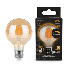Лампа светодиодная Filament G95 6W 620lm 2400К Е27 golden диммируемая | 105802006-D | Gauss