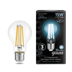 Лампа светодиодная Filament А60 15W 1450lm 4100К Е27 LED 1/10/40 | 102902215 | Gauss