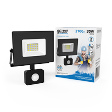 Прожектор светодиодный Gauss Elementary LED 30W 2100lm IP65 6500К с датчиком движения | 628511330 | Gauss