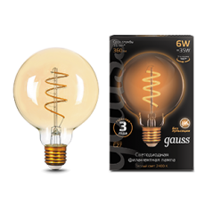 Лампа светодиодная Black LED Filament G95 Flexible E27 6W Golden 360lm 2400К | 105802007 | Gauss