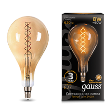 Лампа светодиодная LED Vintage Filament Flexible A160 8W E27 160*300mm Amber 620lm 2400K 1/6 | 150802008 | Gauss