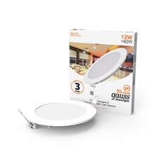 Светильник светодиодный встраиваемый ультратонкий круглый IP20 12W 2700K | 939111112 | Gauss