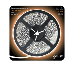 Лента светодиодная 5050/30-SMD 7.2W 12V DC теплый белый (блистер 5м) | 312000107 | Gauss